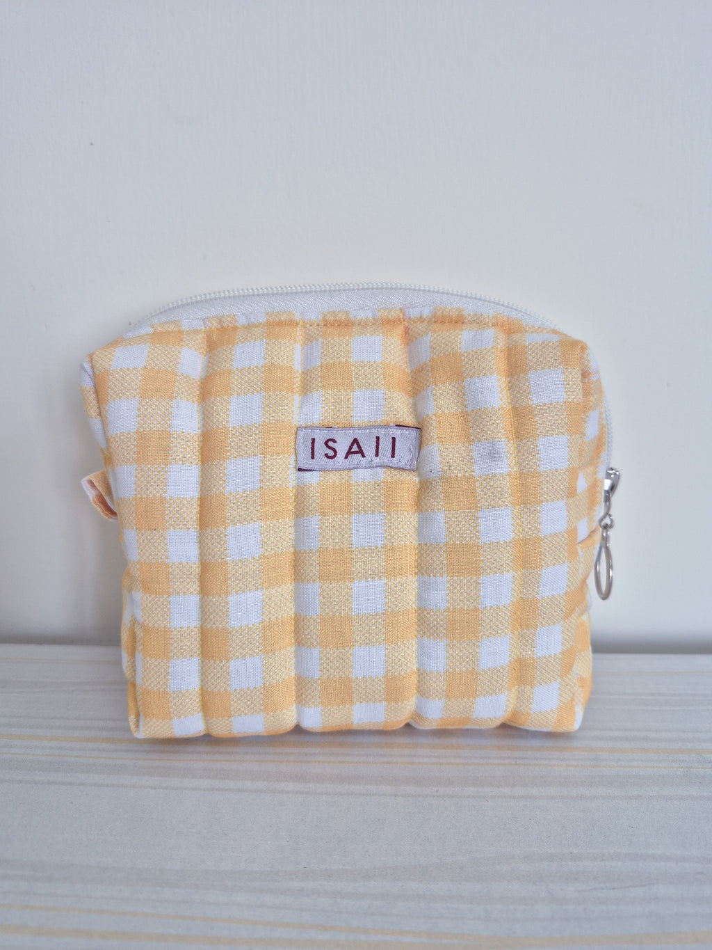 Yellow Gingham Quilted Makeup/ Travel Pouch - Medium size