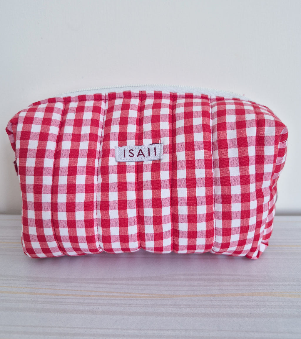 Red Gingham Quilted Makeup/ Travel Pouch - Large size