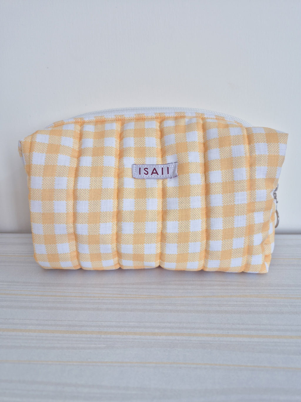 Yellow Gingham Quilted Makeup/ Travel Pouch - Large size