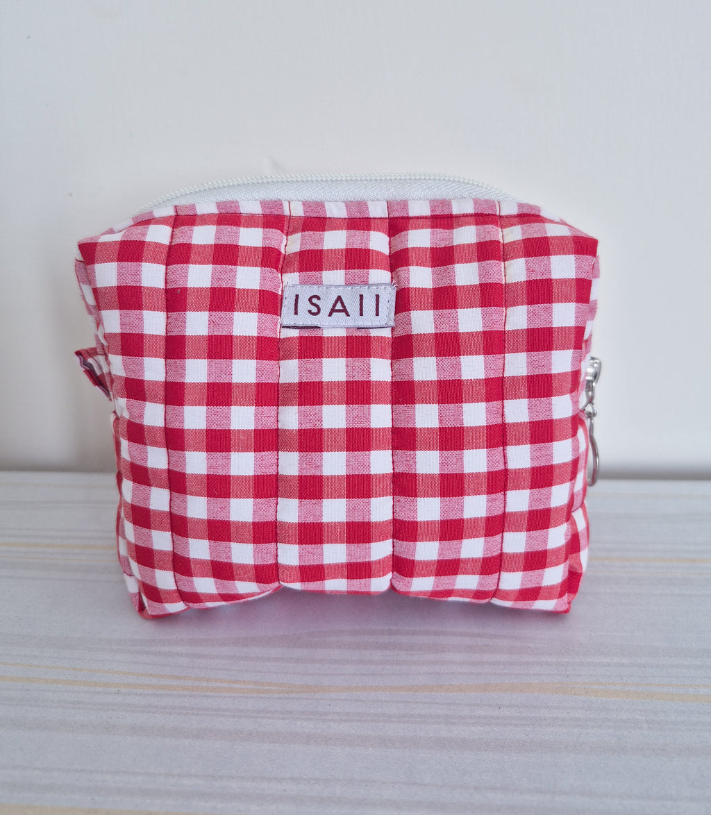 Red Gingham Quilted Makeup/ Travel Pouch - Medium size