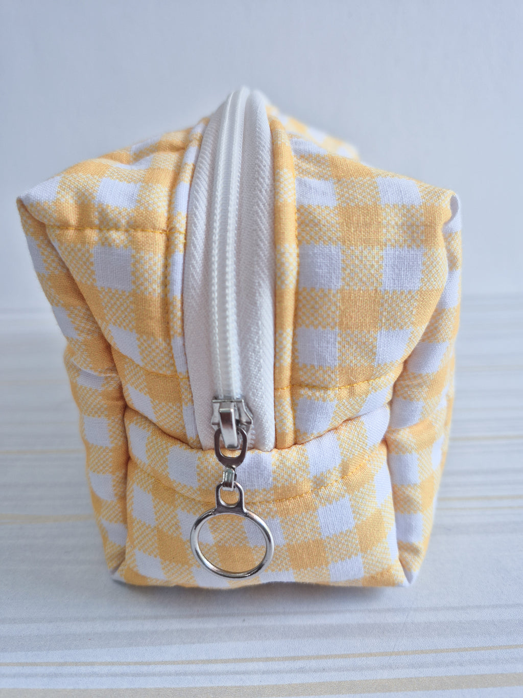 Yellow Gingham Quilted Makeup/ Travel Pouch - Large size