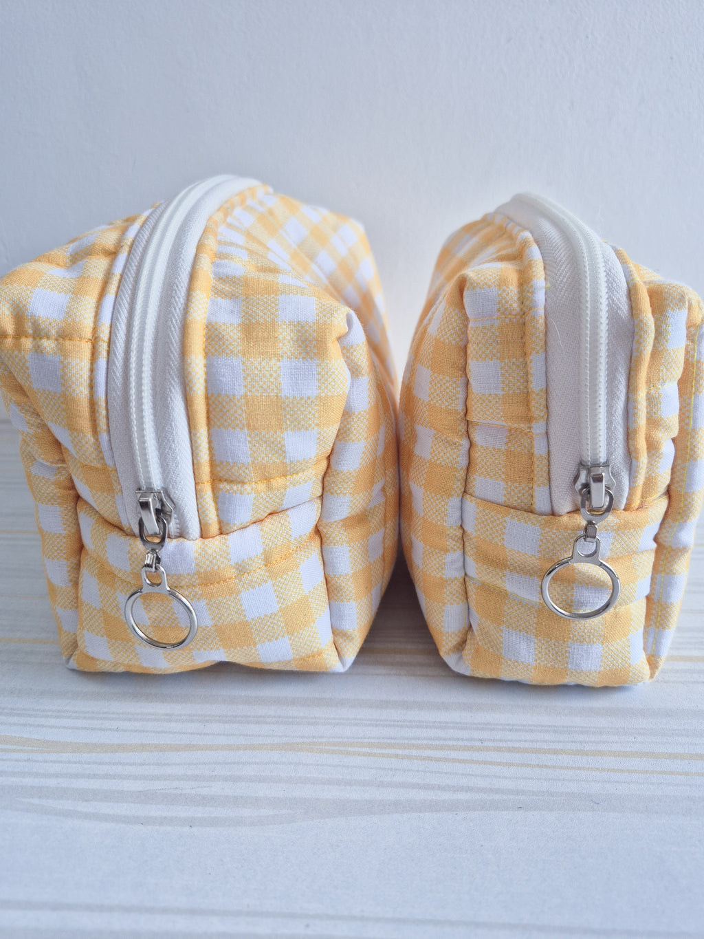 Yellow Gingham Makeup & Travel Pouch Combo