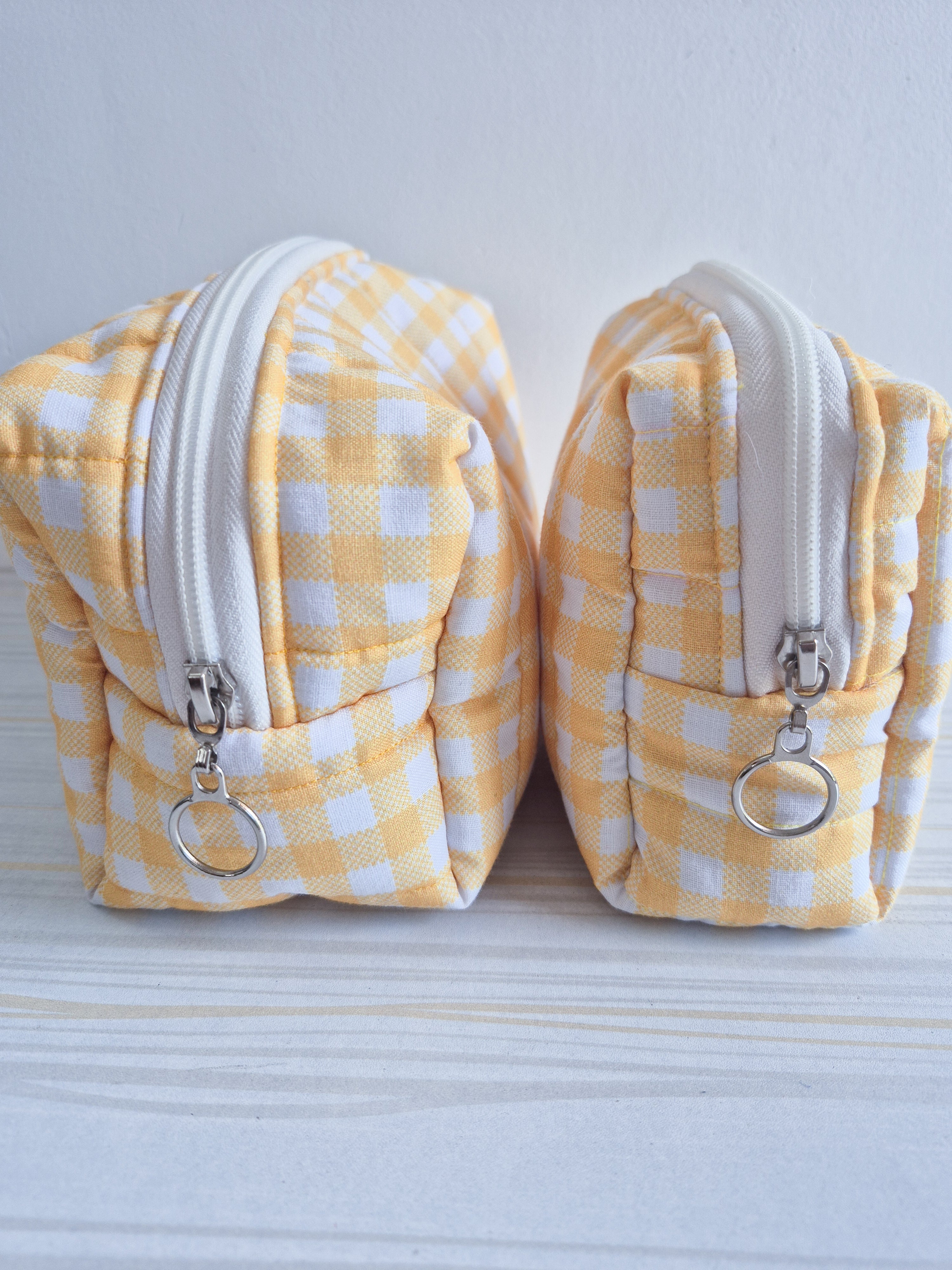 Yellow Gingham Makeup & Travel Pouch Combo