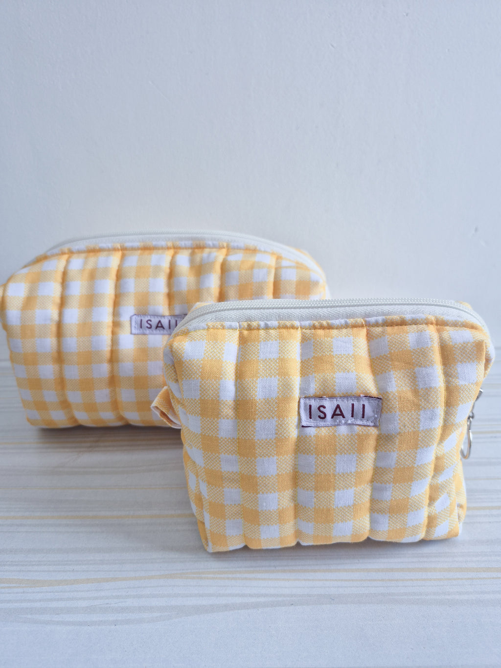 Yellow Gingham Makeup & Travel Pouch Combo