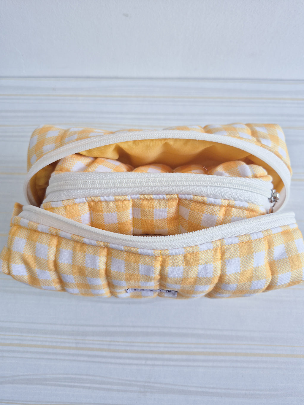 Yellow Gingham Makeup & Travel Pouch Combo