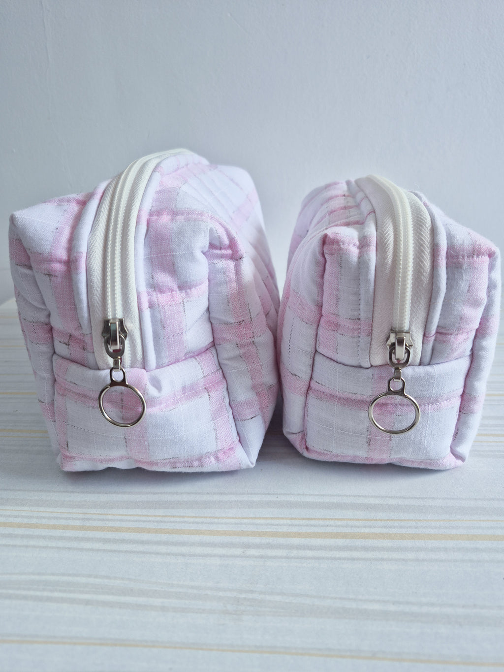 Pink Check Makeup & Travel Pouch Combo