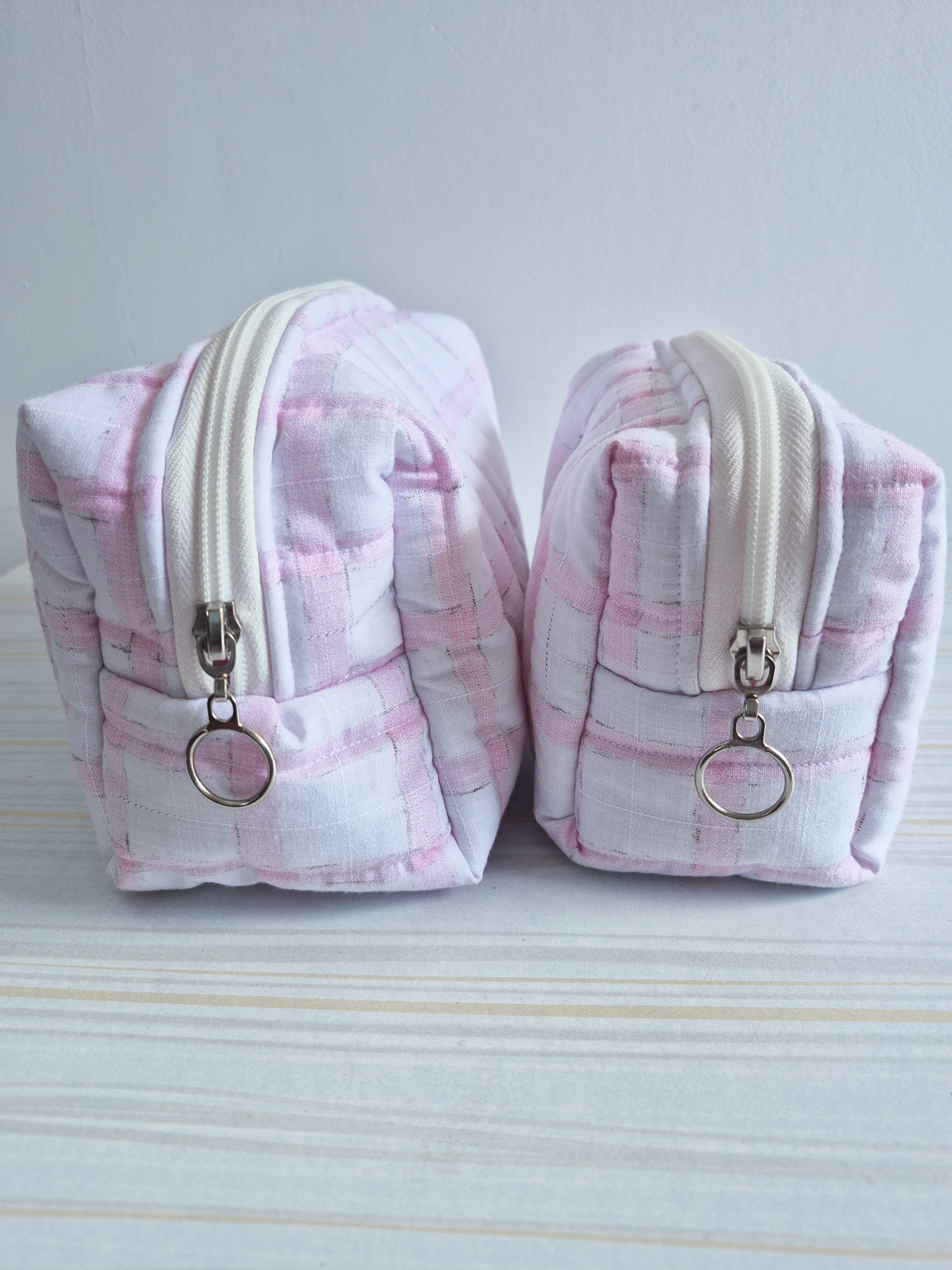 Pink Check Makeup & Travel Pouch Combo