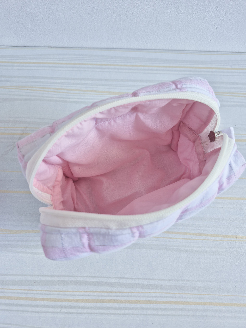 Pink Checks Quilted Makeup/ Travel Pouch - Medium size