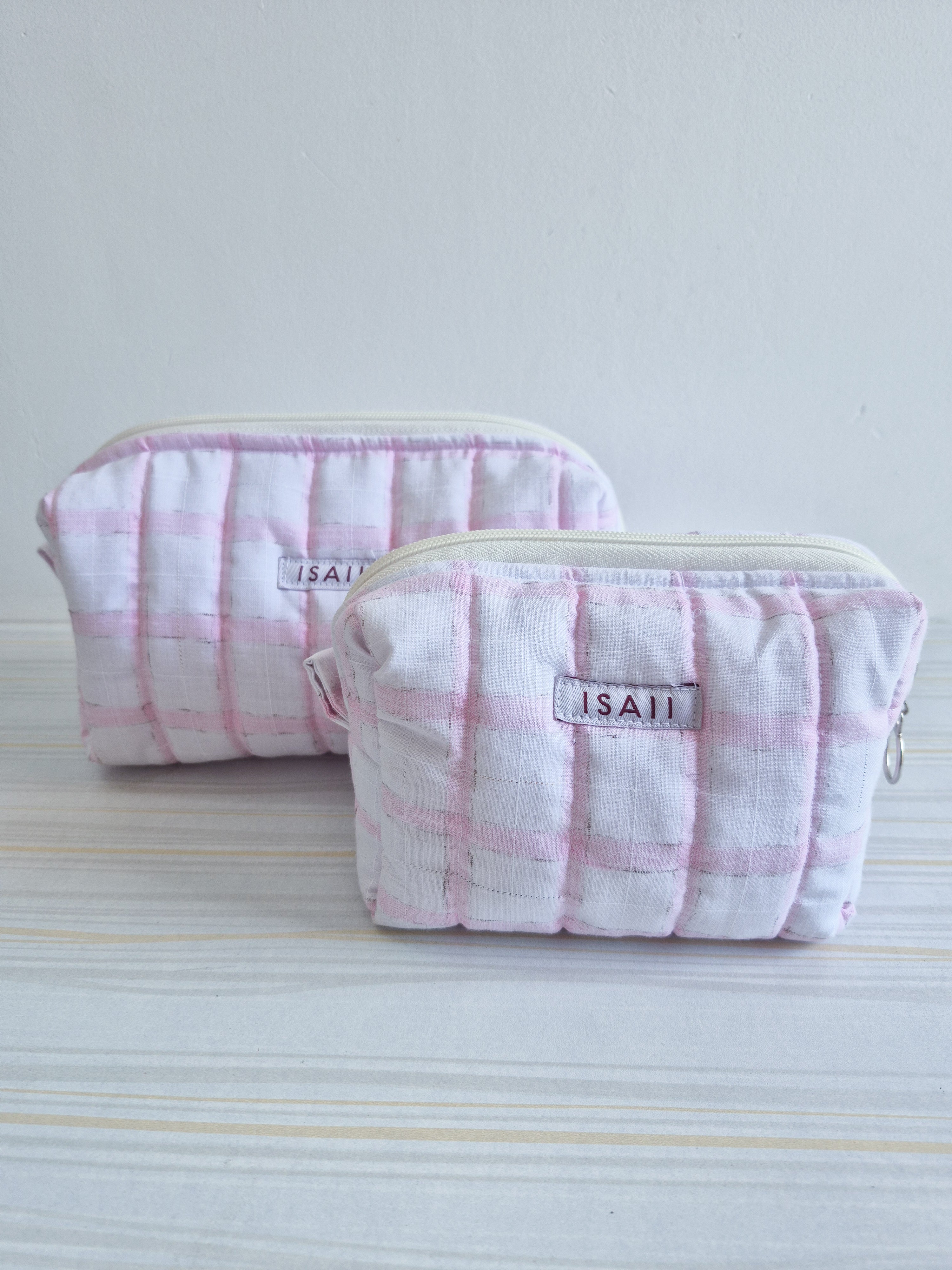 Pink Check Makeup & Travel Pouch Combo
