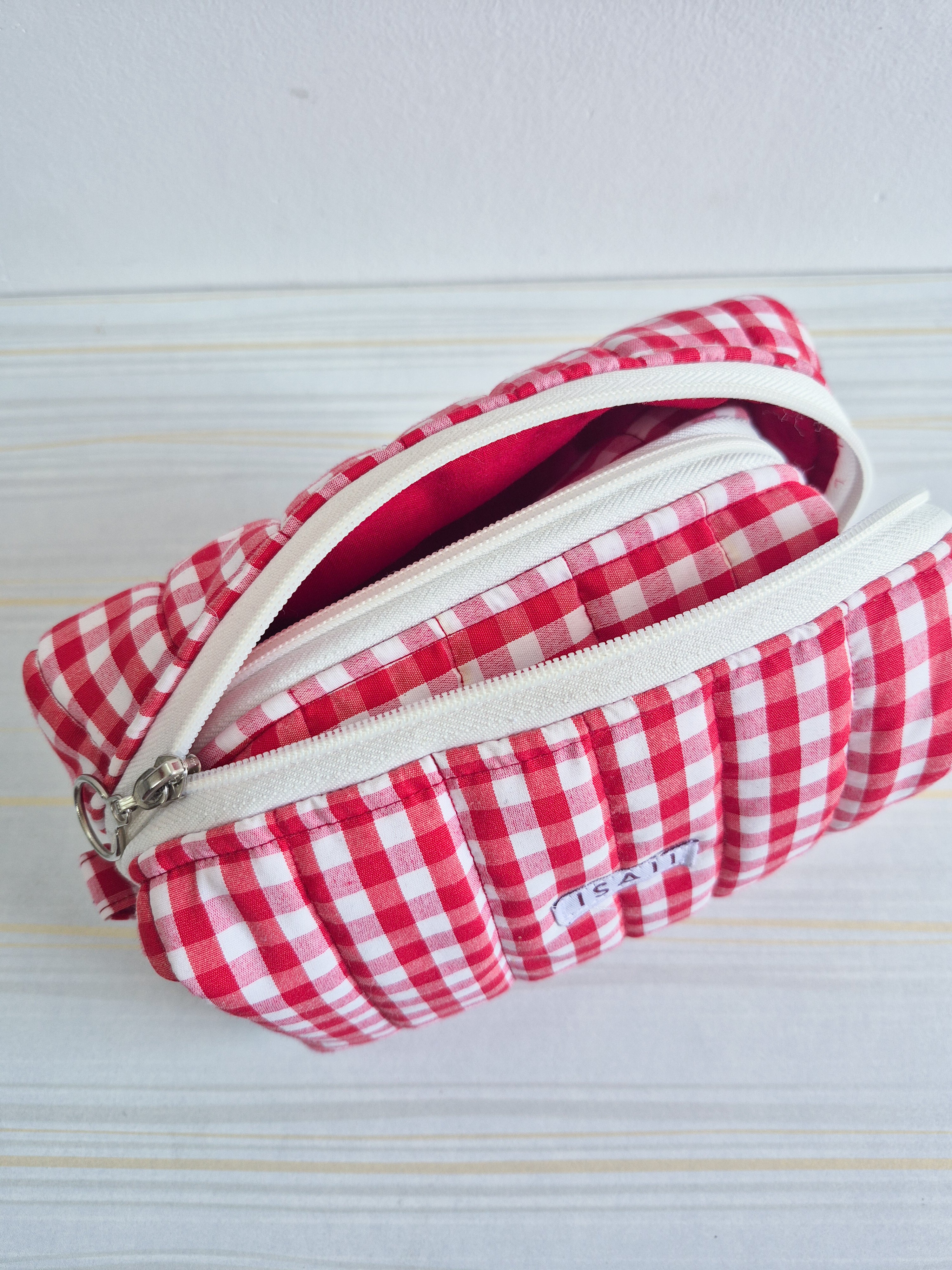 Red Gingham Makeup & Travel pouch Combo