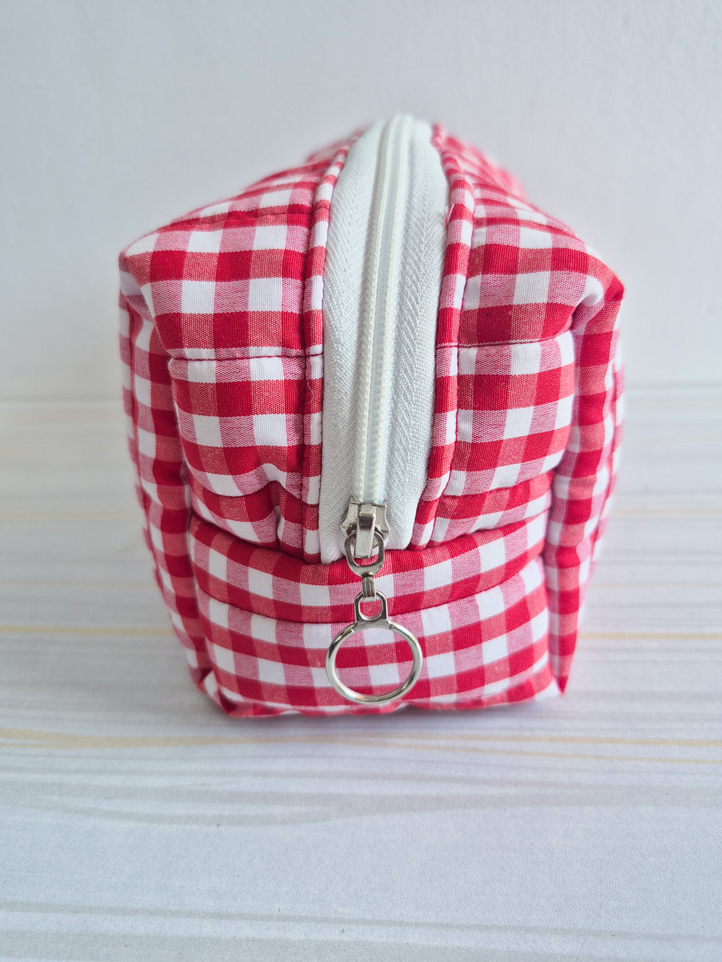Red Gingham Quilted Makeup/ Travel Pouch - Large size