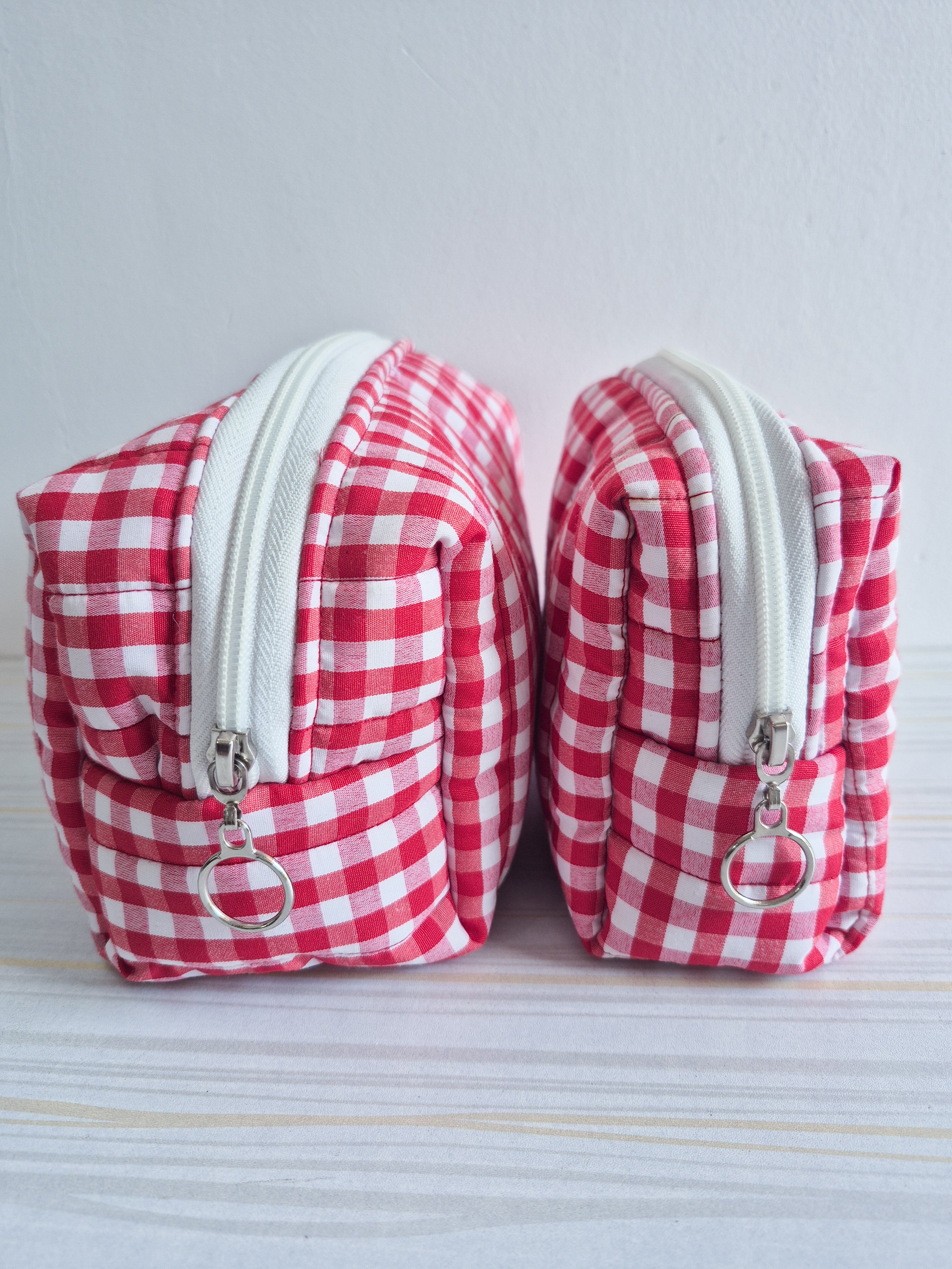 Red Gingham Makeup & Travel pouch Combo