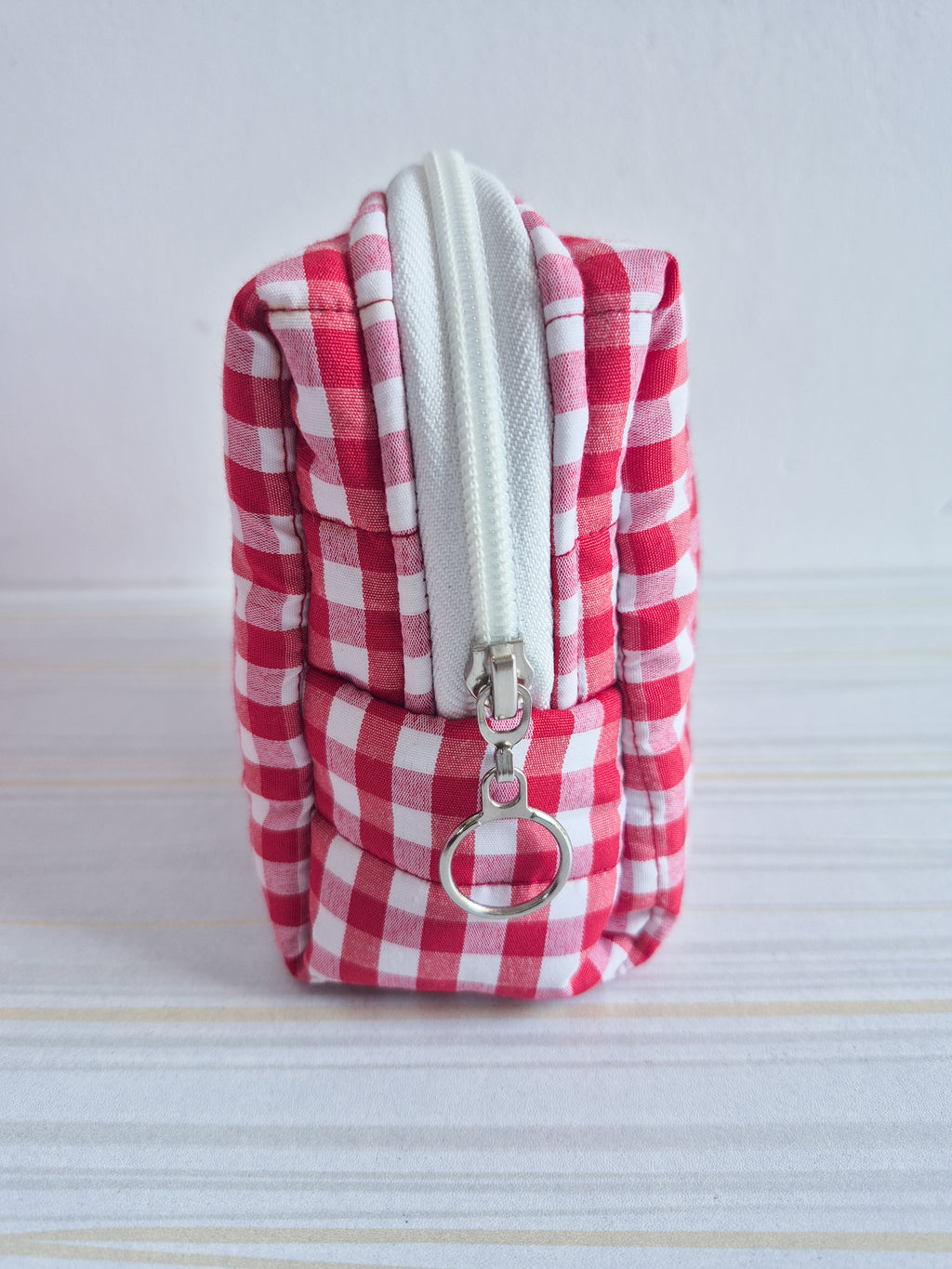 Red Gingham Quilted Makeup/ Travel Pouch - Medium size