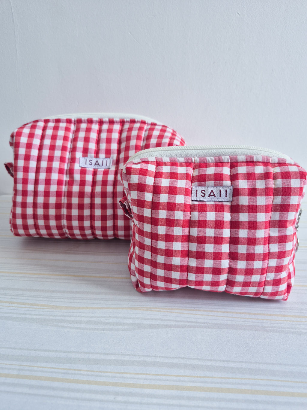 Red Gingham Makeup & Travel pouch Combo