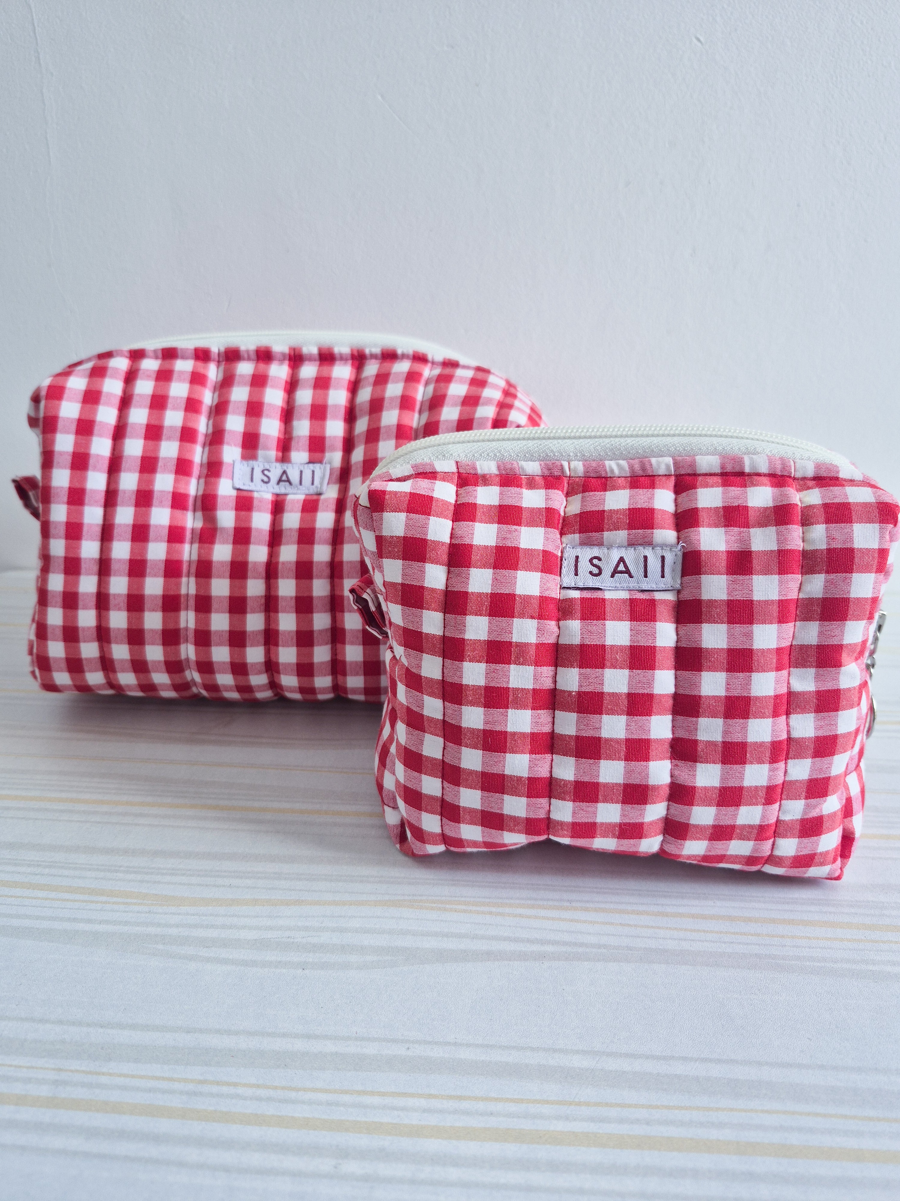 Red Gingham Makeup & Travel pouch Combo