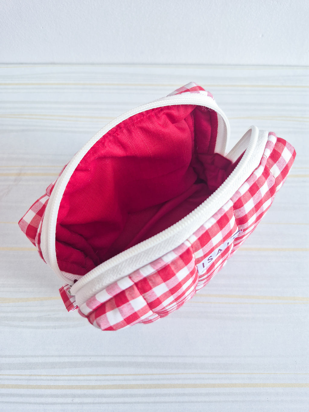 Red Gingham Quilted Makeup/ Travel Pouch - Medium size