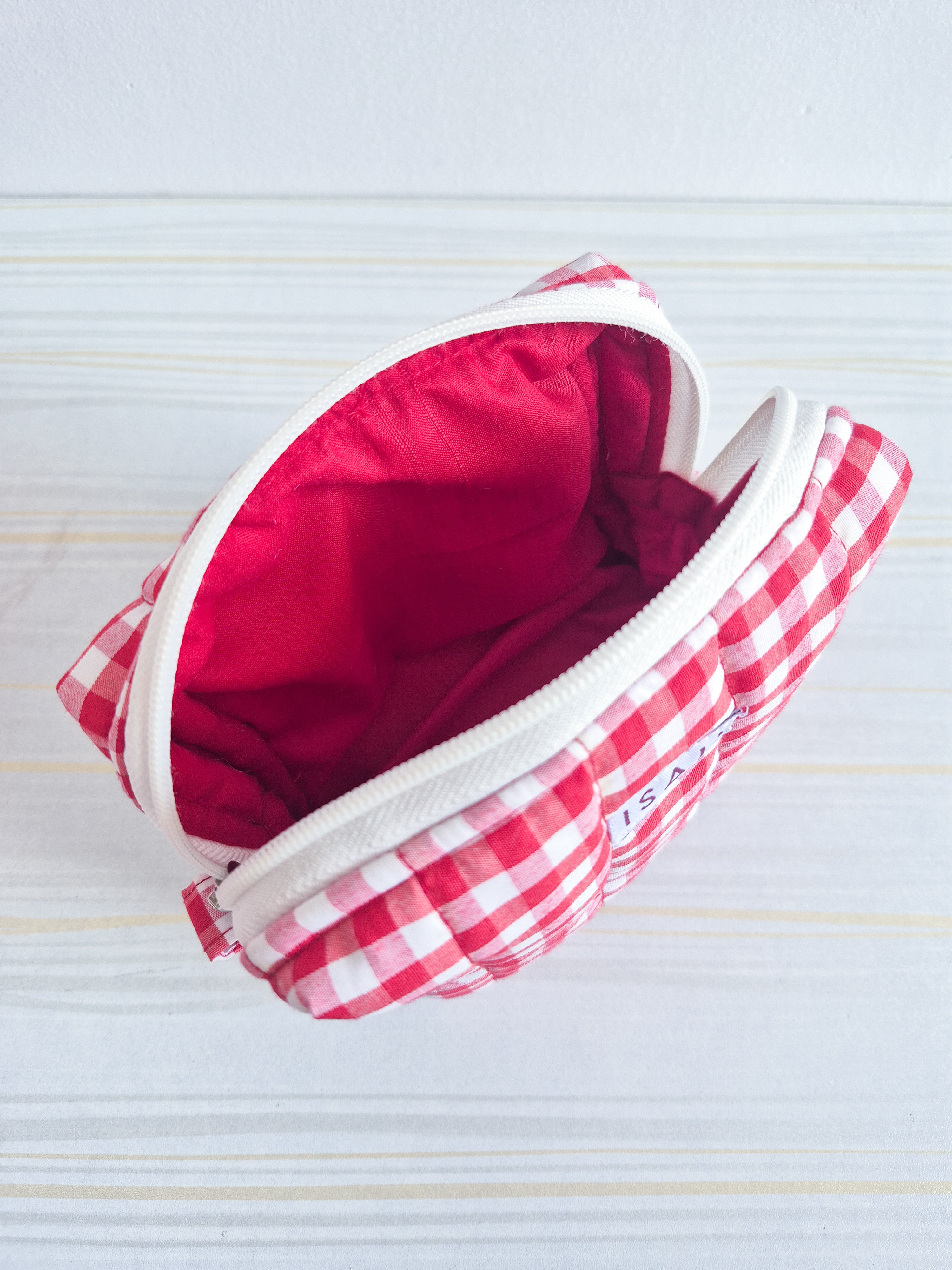 Red Gingham Quilted Makeup/ Travel Pouch - Medium size