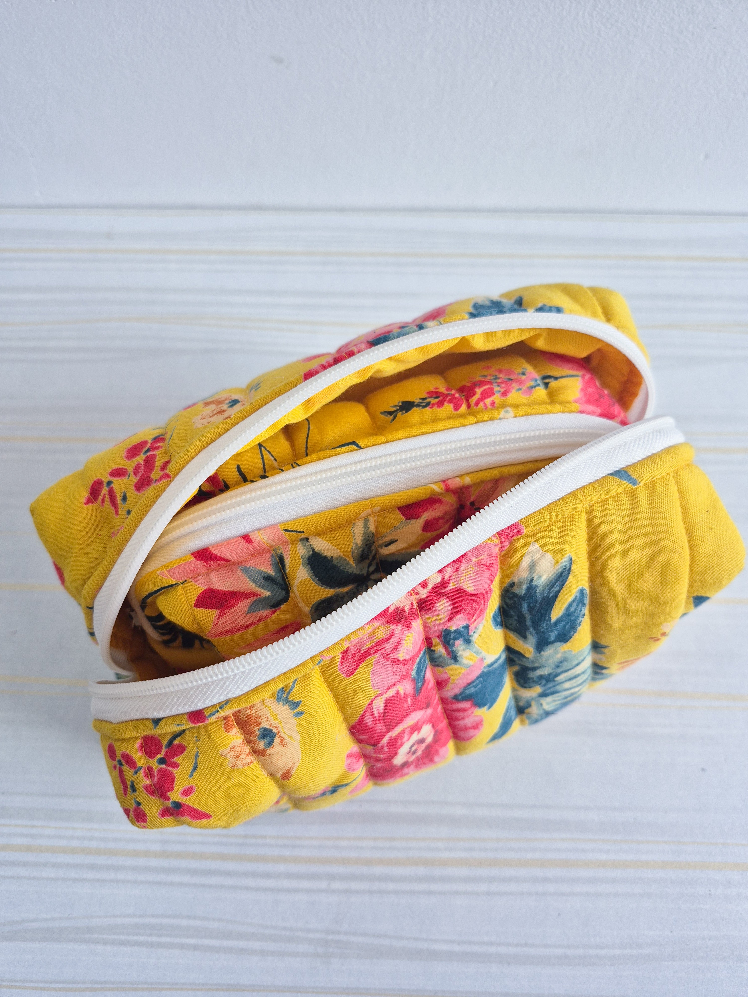 Yellow Floral Makeup & Travel pouch Combo
